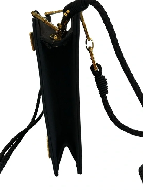 Gianni Versace Couture Vintage Medusa Satin Shoulder Bag Black Gold Rhinestone - Picture 6 of 12